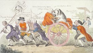 1790 年、框か市会議員のスミスフィールドへのコーポレーション ホッグの旅は、ピッグ ショーの男性に変わった。 作： Isaac Cruikshank