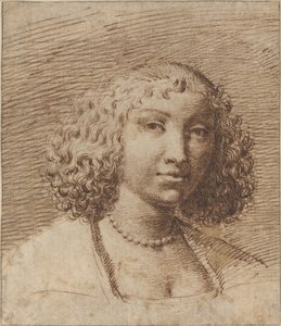 真珠のネックレスを持つ若い女性 作： Isaac Fuller