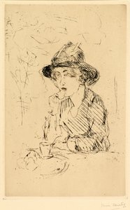 Dame aan ontbijttafel [朝食のテーブルでの女性]（エッチング） 作： Isaac Israels