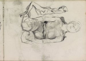ひざまずいてリクライニングする女性ヌード 作： Isaac Israels