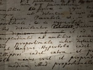 Principia Mathematica の 2 ページの改訂版 作： Isaac Newton