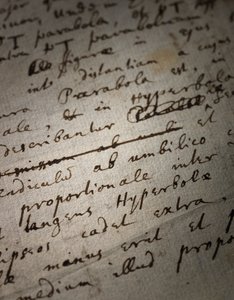 Principia Mathematica の 2 ページの改訂版 作： Isaac Newton