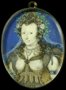 フローラとしての女性の肖像、c.1600-17（羊皮紙、銀、ガラス） 作： Isaac Oliver