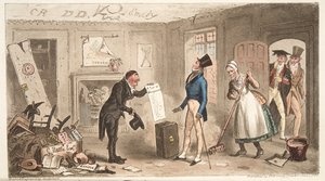 英国のスパイ、パブから彼の部屋を所有している新入生、カレッジコンフォート。 1824（手塗りの彫刻） 作： Isaac Robert Cruikshank