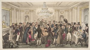 現代の地獄の内部-見よ。 The Cogged Dice、The English Spy、パブ。 1824（手塗りの彫刻） 作： Isaac Robert Cruikshank