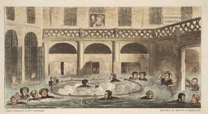イングリッシュスパイのパブにある、バースまたはストローイングアライブの公衆浴場。 1824（手塗りの彫刻） 作： Isaac Robert Cruikshank