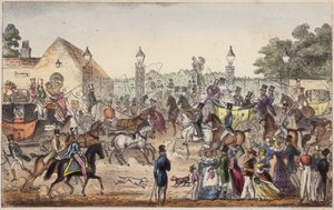 The Arrival, or Western Entrance to Cockney Land (colored engraving) 作： Isaac Robert Cruikshank