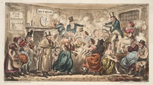 英国のスパイ、パブからの豚と笛、エイボンストリート、バースのバフクラブ。ロンドン、1824年（手描きの彫刻） 作： Isaac Robert Cruikshank