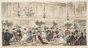 1824年にロンドンで出版されたイングリッシュスパイのバス、アッパールームでのファンシーボール