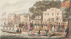イングリッシュスパイのパブにあるカウズの遊歩道。 1824（手塗りの彫刻） 作： Isaac Robert Cruikshank