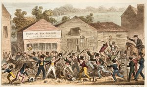イギリスのスパイ、パブからのハローのティーポットロウ、またはホグレーンの戦い。 1824（手塗りの彫刻） 作： Isaac Robert Cruikshank