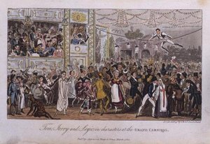 グランドカーニバルでのトム、ジェリー、ロジックのキャラクター（ピアース・イーガン著「Life in London」より 作： Isaac Robert and George Cruikshank