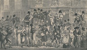 ホワイトホースセラーの外、ピカデリー、1821年、1920年。アーティスト：アイザックロバートクルクシャンク、ジョージクルクシャンク。 作： Isaac, Robert and George Cruikshank