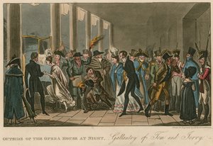 オペラハウスの外。トムとジェリーのギャランティー 作： Isaac, Robert and George Cruikshank