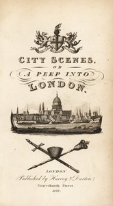 ロンドンの街並みとセント・ポール大聖堂のヴィネットが描かれた書体のタイトルページ 作： Isaac Taylor