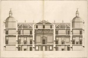 ホートンホール：1735年にピエールフルドリニエによって彫刻された西正面のセクション（64902および64903も参照） 作： Isaac Ware