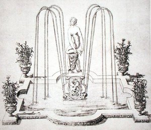 1645年頃の「ウィルトンの庭園」の噴水のデザイン（彫刻 作： Isaac de Caus