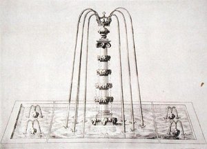 1645年頃の「ウィルトンの庭園」からの噴水のデザイン（彫刻） 作： Isaac de Caus