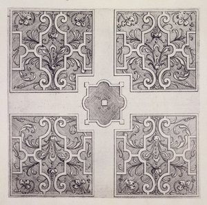 1645年頃に出版された「The Gardens of Wilton」に掲載されているパルテールのデザイン（エングレービング） 作： Isaac de Caus