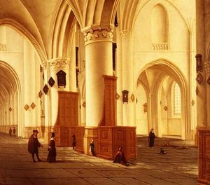 ハーレムの聖バーヴォ教会の北側と南側の通路の風景 作： Isaac van Nickele