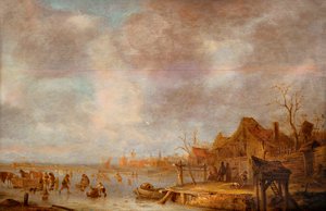 1638 年から 1640 年にかけての、ハールレム郊外の冬の日。 作： Isaac van . Ostade