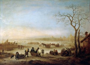 凍った湖」、1648年。 作： Isaac van . Ostade