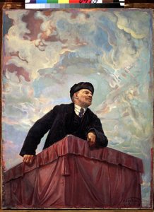 ウラジミール レーニン (レーニン) (1870-1924)、ロシアの政治家、演壇での革命家の肖像画。 1927. Isaak Izrailevich Brodsky (Brodsky) (1884-1939) による絵画。 サンクトペテルブルク、ロシア美術館。 作： Isaak Israilevich Brodsky