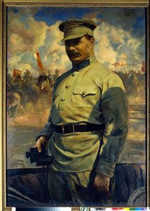 ボリシェヴィキの指導者ミハイル・ヴァシリエヴィチ・フルンゼ (1885-1925) の肖像。 （ボルシェビキの指導者 M. V. フルンゼの肖像）。 Isaak Izrailevich Brodsky (Brodsky) (1884-1939) による絵画、キャンバスに油彩 作： Isaak Israilevich Brodsky