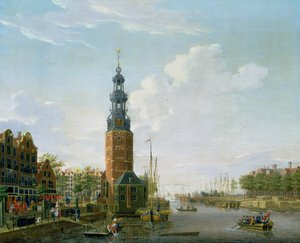 アウデスカンスのモンテルバーンタワーとアムステルダムの眺め、1777 作： Isaac Ouwater