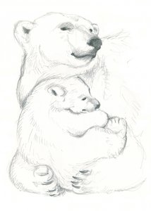 ホッキョクグマと子グマの素描