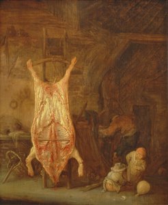 豚の屠殺（パネルに油彩） 作： Isack van Ostade