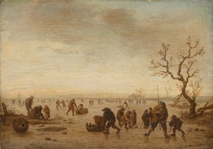 氷上のスケーターたち 1642-45年頃 樫の木に油彩 作： Isack van Ostade