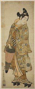 傘と提灯を持った青年としての俳優佐野川一松 作： Ishikawa Toyonobu