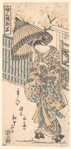 日傘を持つ若い女性 作： 石川豊信