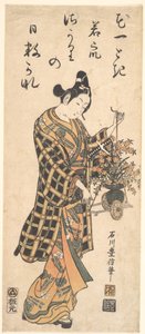 ミニチュアの花車を持つ若衆 作： 石川豊信