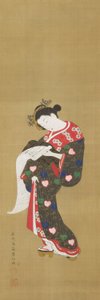 巻物を読む若い女性 作： Ishikawa Toyonobu