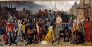 100年戦争。肉屋に導かれたジョアン・オブ・アルク（1412-1431年）。パトロワ・イシドレ（1815-1884）の絵 Ec.Fr. 作： Isidore Patrois