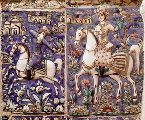 イスラム美術：ハヤブサ狩りイスファハンの陶器、またはイランのイスファハン