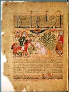 Ms. Arabe 2964 fol.19ガリエン帝国後のTheriacの治療から、ヘビに噛まれた兄を治癒するAnoromachus医師、1217年