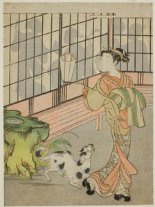 障子の影を振り返る花魁 作： Isoda Koryusai