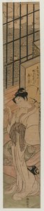 江戸湾を望む部屋の遊女 作： Isoda Koryusai