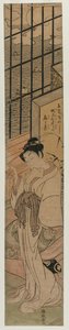 江戸湾を見下ろす部屋の遊女c。 1770。 作： Isoda Koryusai