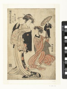 De courtisane Agemaki uit het Matsuganeya Matsuganeya uchi Agemaki (title on object) Modelpatronen van vroege lenteblaadjes (series title) Hinagata wakana no hatsu moyo (series title on object)