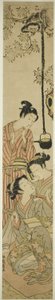 テナガザルが花見の酒壷をひったくる 作： Isoda Koryusai