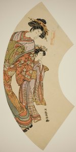「東扇」シリーズより、扇屋の遊女花扇とその従者 作： Isoda Koryusai
