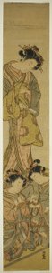 松葉屋の花魁・瀬川、侍女たちの「猫のゆりかご」を見る 作： Isoda Koryusai