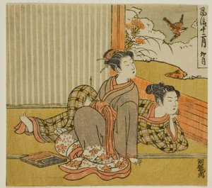 四月（卯月） 「おしゃれ十二月（ふりゅう十二月）」より 作： Isoda Koryusai