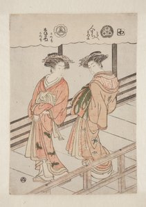 音節の和。蔦屋の遊女たち：ひとまち、かむろさるへ、まつよ、しずきぬ、かむろこのも、かのも（カラー木版画 作： Isoda Koryusai