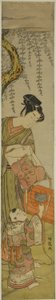 若い男が子供のために凧を持っている 作： Isoda Koryusai
