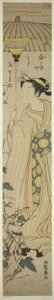 日傘をさす若い女性が昼顔の花を眺める 作： Isoda Koryusai